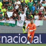 O goleiro Weverton, da SE Palmeiras, em jogo contra a equipe do CR Vasco da Gama, durante partida válida pela vigésima sétima rodada, do Campeonato Brasileiro, Série A, na Arena BRB Mané Garrincha. (Foto: Cesar Greco/Palmeiras/by Canon)