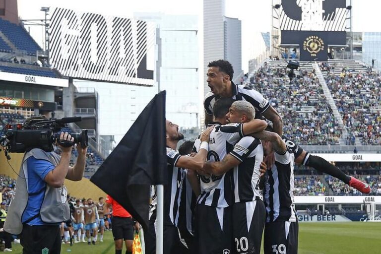 Elenco do Botafogo comemorando gol. Foto: Reprodução.